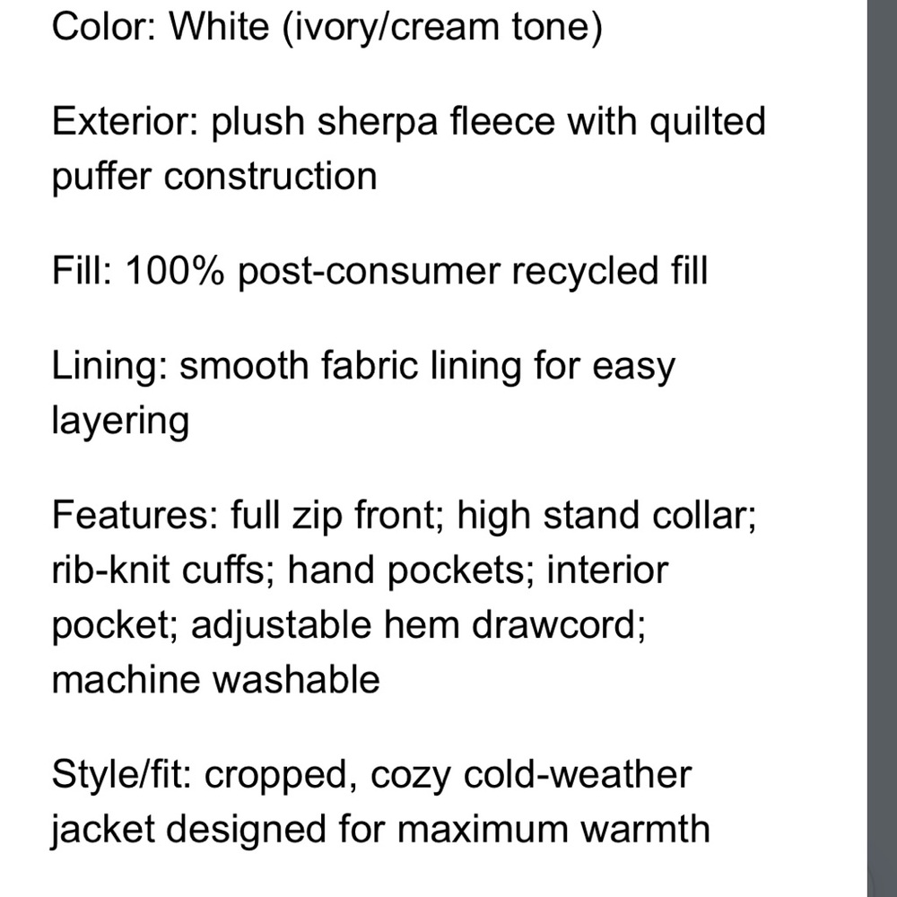 NWOT-Hollister Ultimate mini Cream Sherpa puffer Jacket - Picture 6 of 8